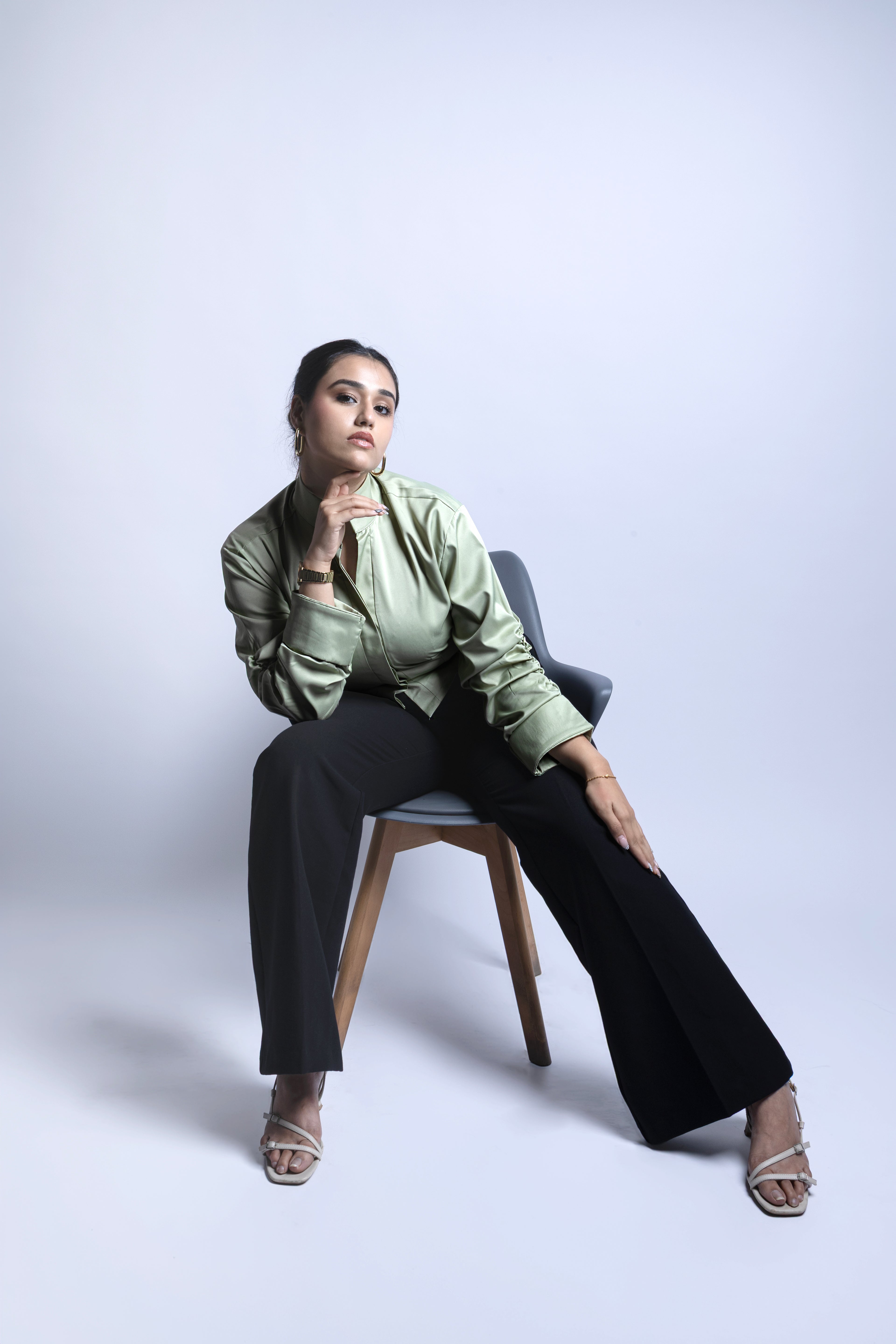 Ruched sleeve crop shirt
