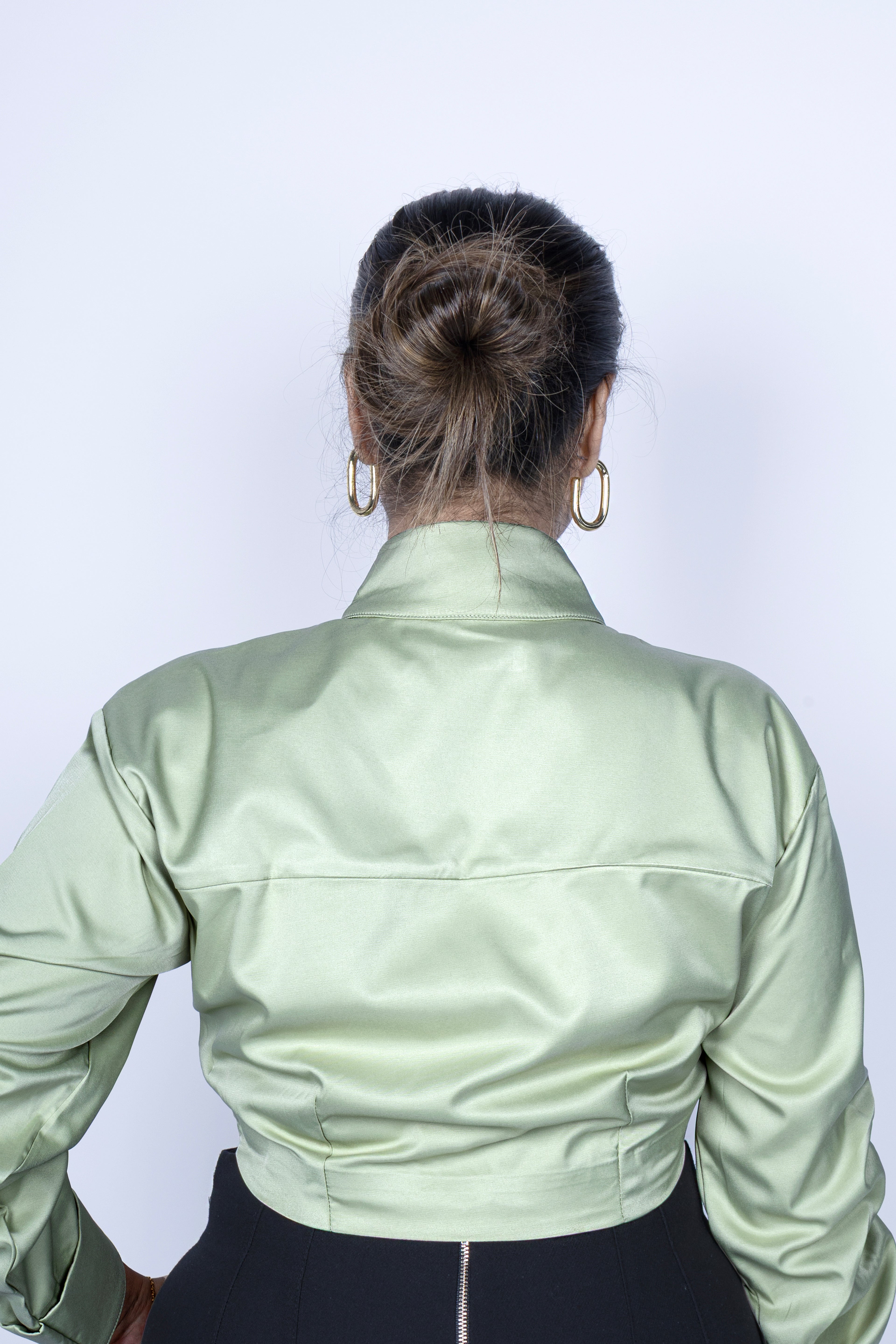 Ruched sleeve crop shirt