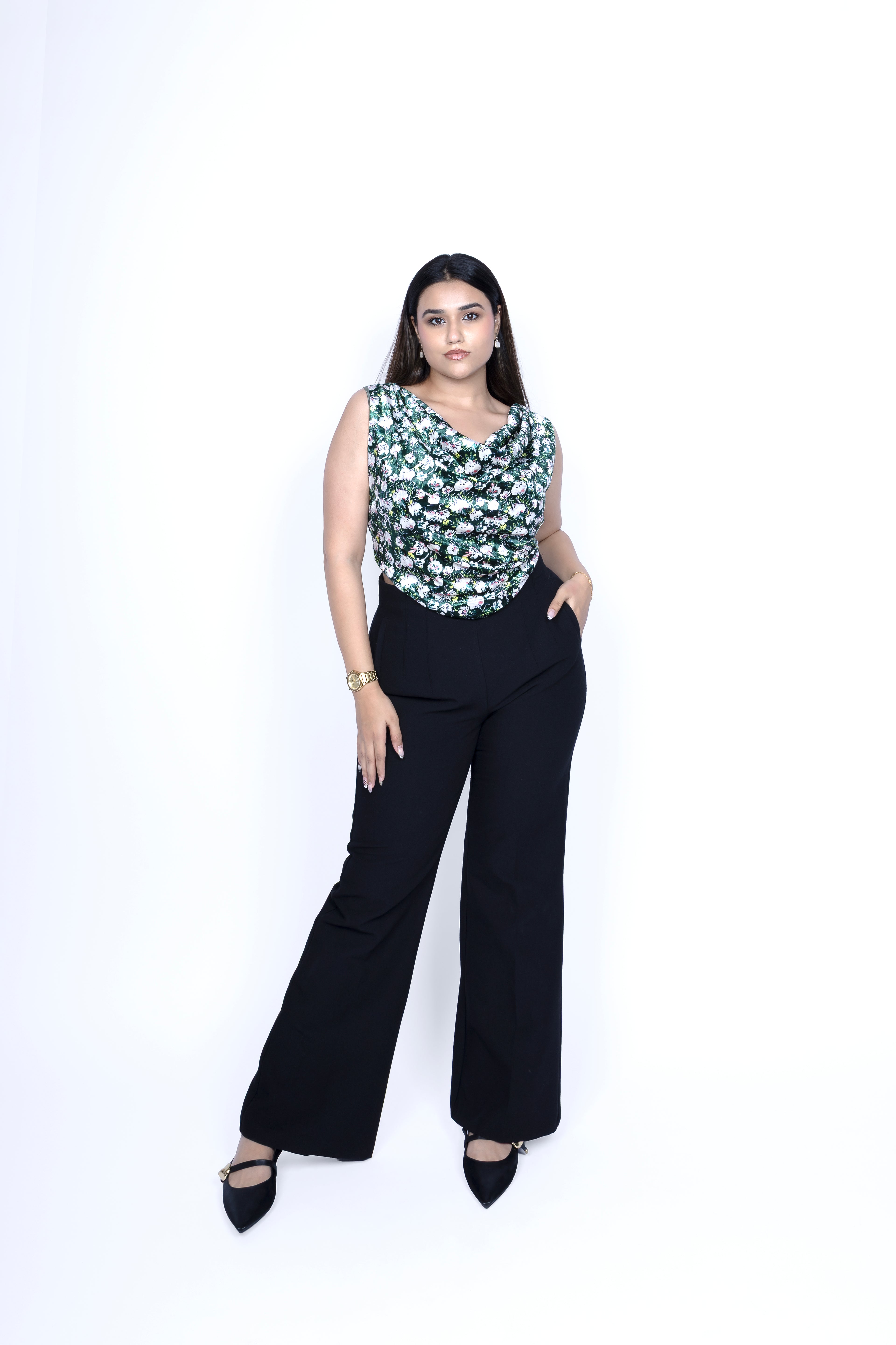 Printed velvet Cowl Top