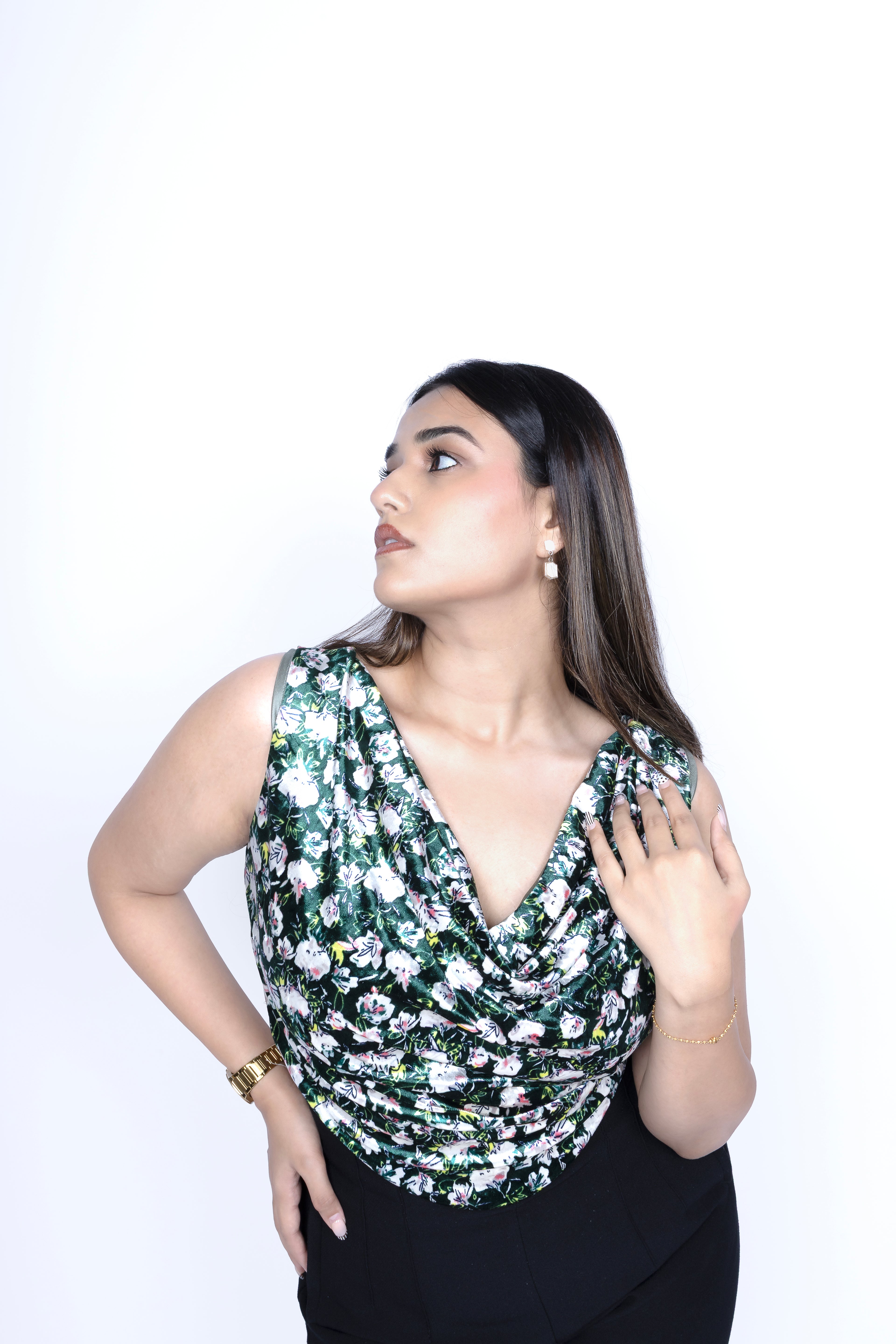 Printed velvet Cowl Top