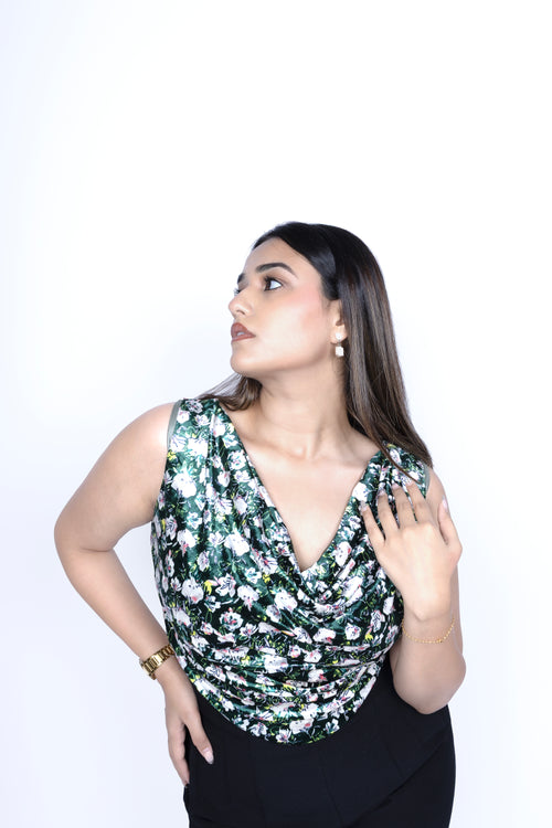 Printed velvet Cowl Top