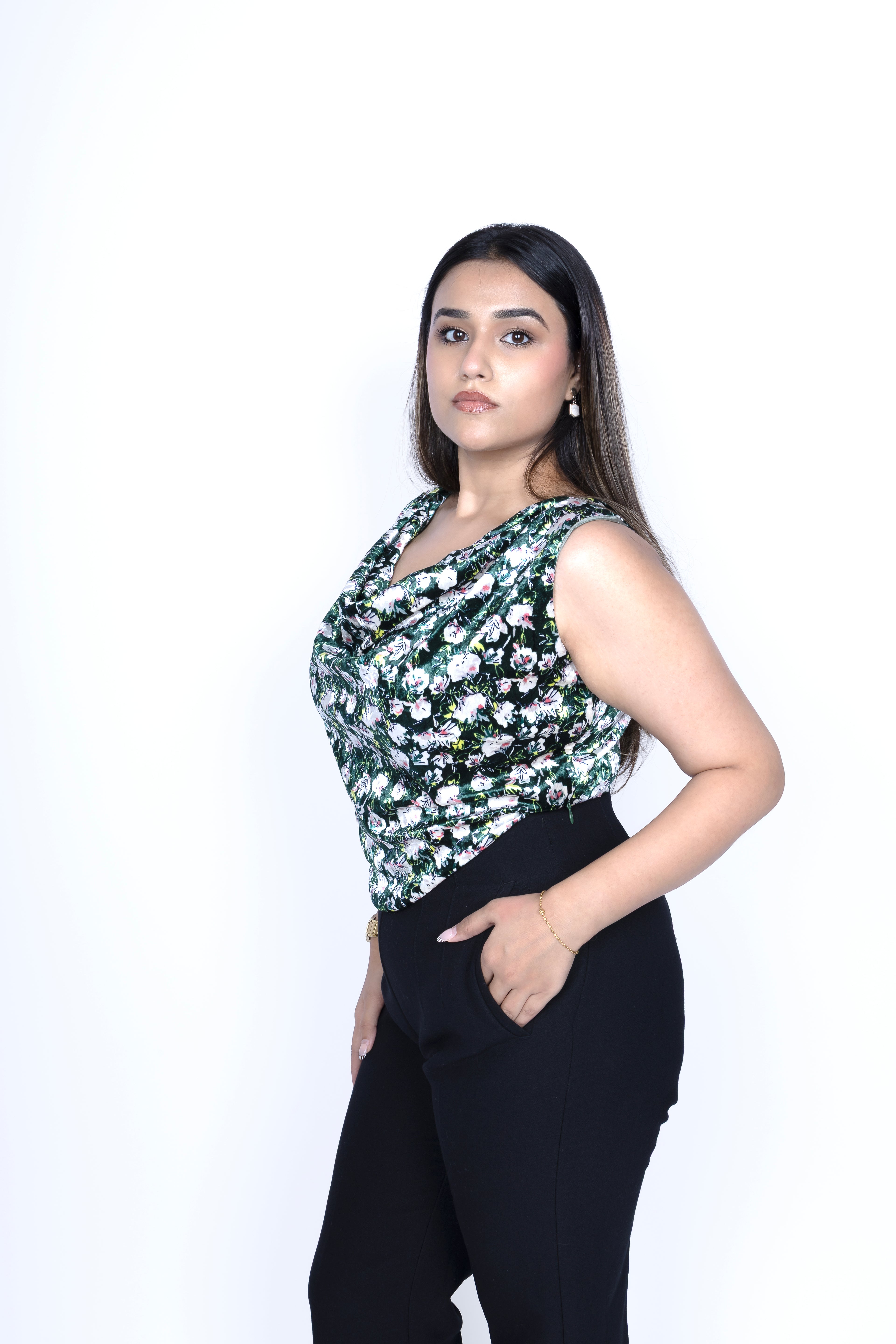 Printed velvet Cowl Top