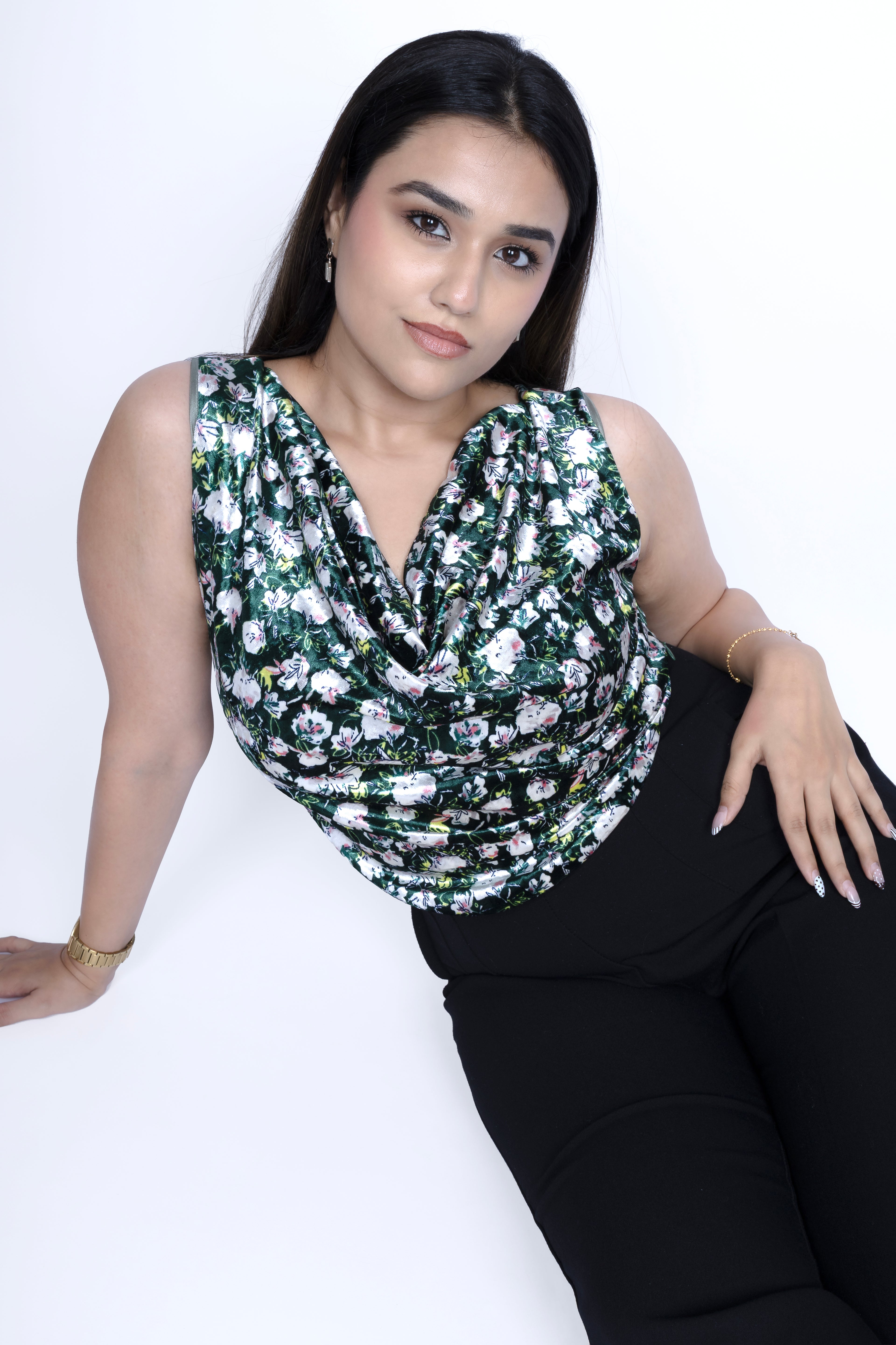 Printed velvet Cowl Top