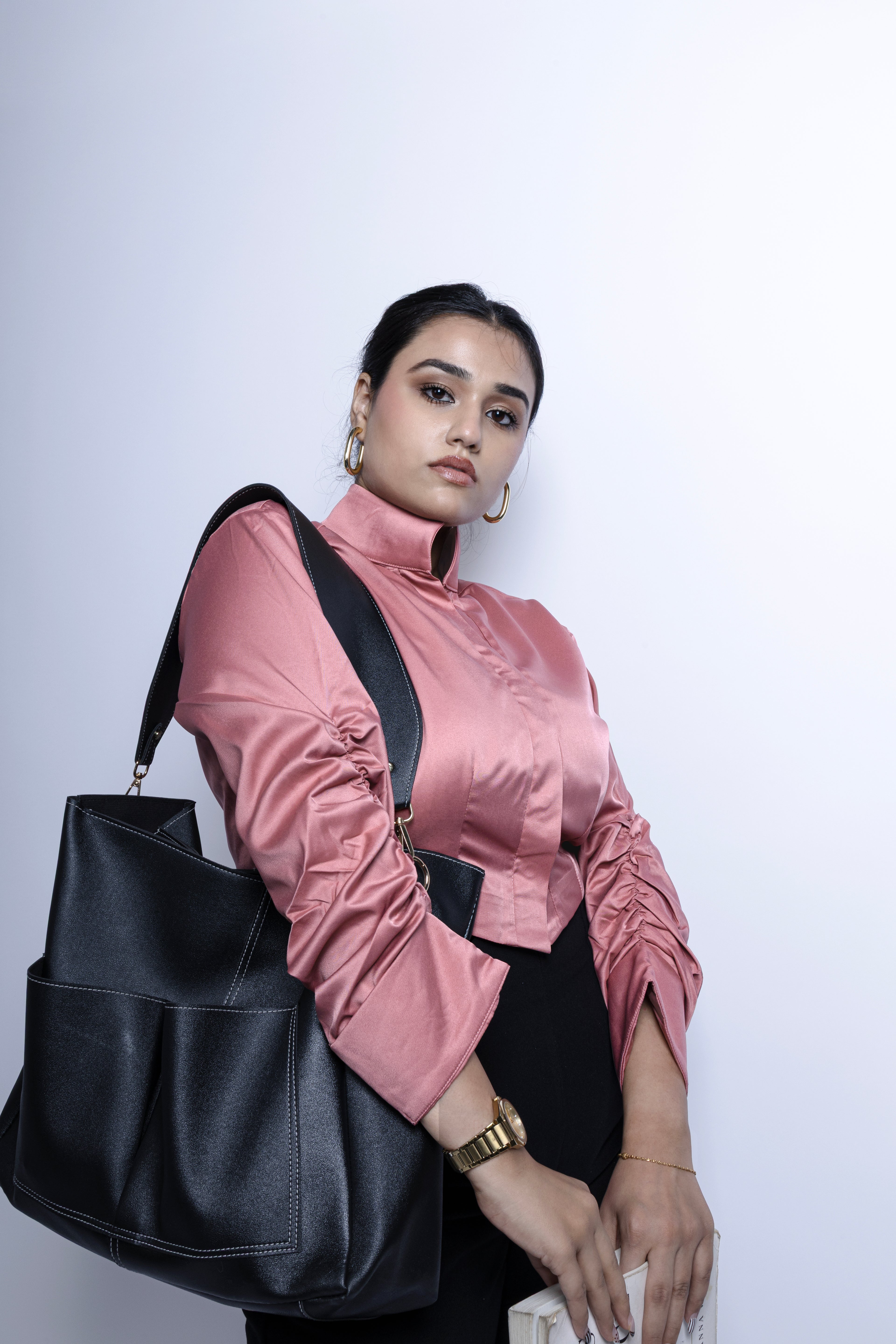 Ruched sleeve crop shirt