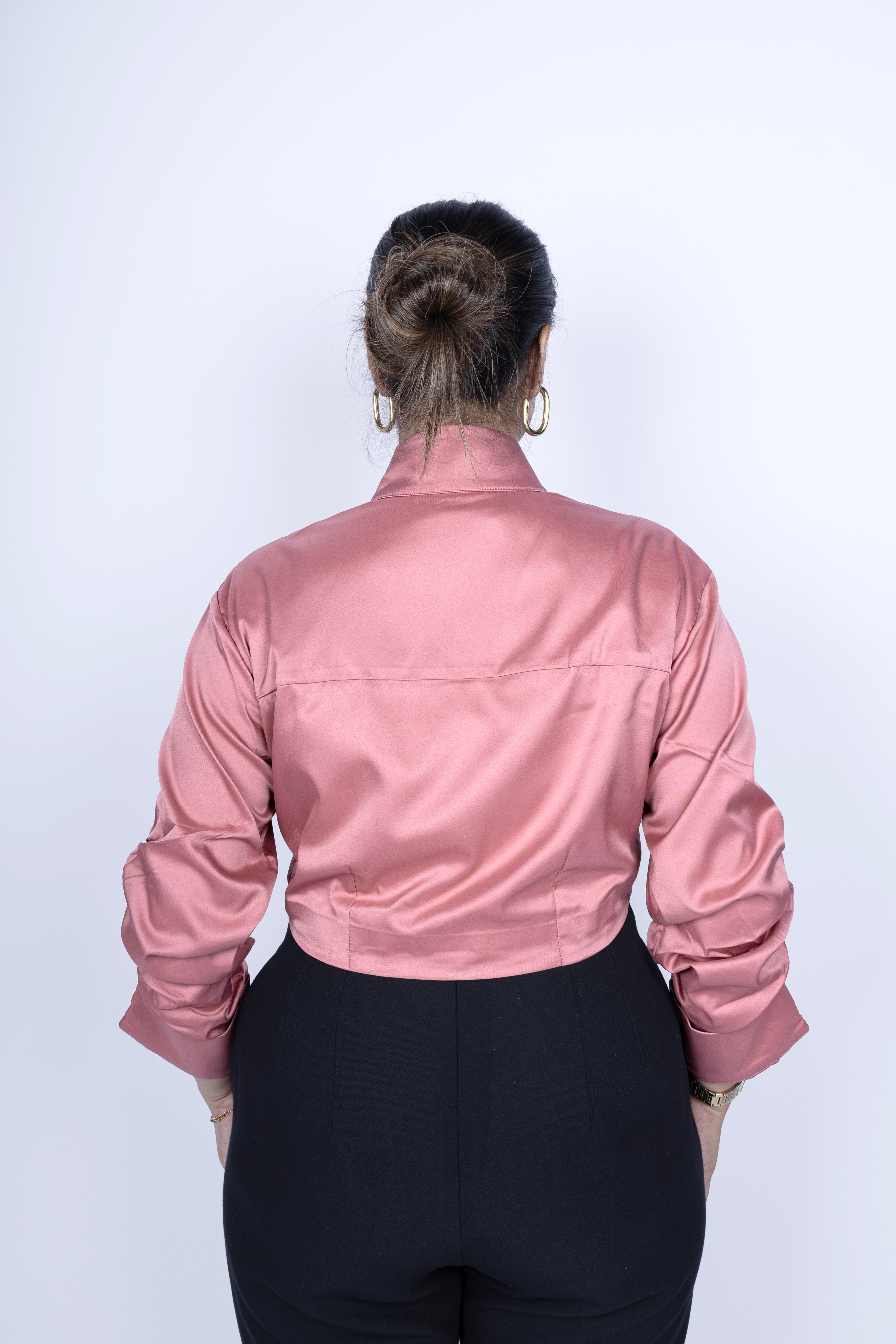 Ruched sleeve crop shirt